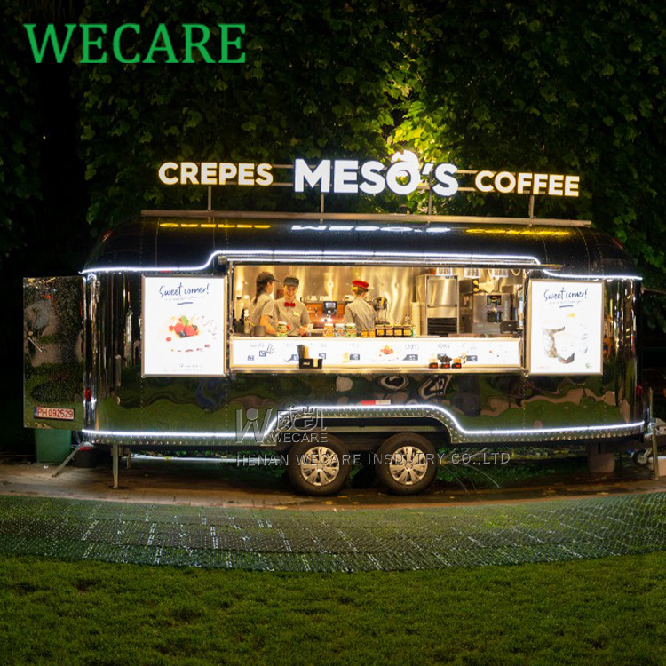 WECARE Mobile Airstream Remorque Snack Pizza Fast Food Truck Stainless Steel Catering Concession Coffee Food Trailer for Sale