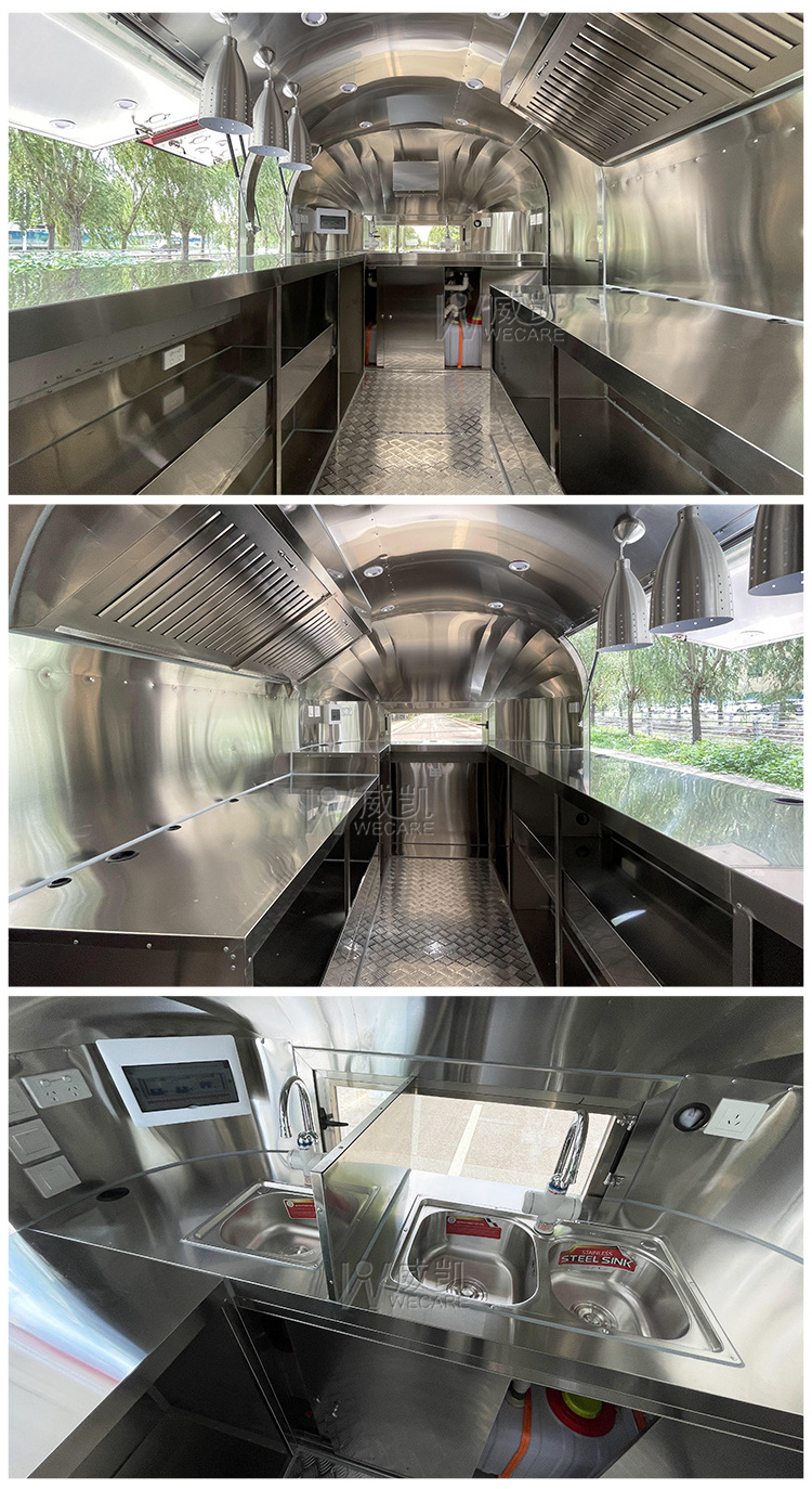 WECARE Custom Beach Mobile Bar Coffee Truck Mobile Restaurant Cater Trailer Food Track Remorque Fast Food Truck with Oven Fryer