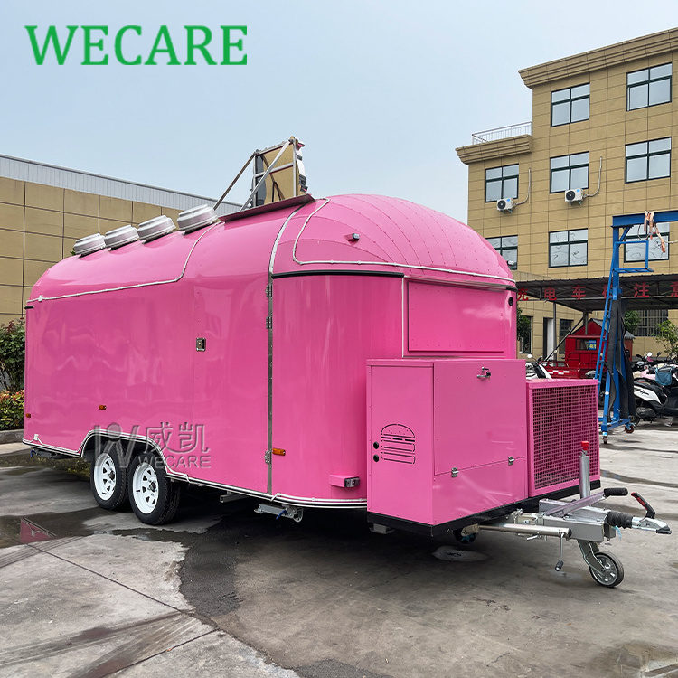 WECARE Remolque De Comida Pink Mobile Kitchen Fast Food Trailers Fully Equipped Airstream Icecream Food Truck for Sale Europe