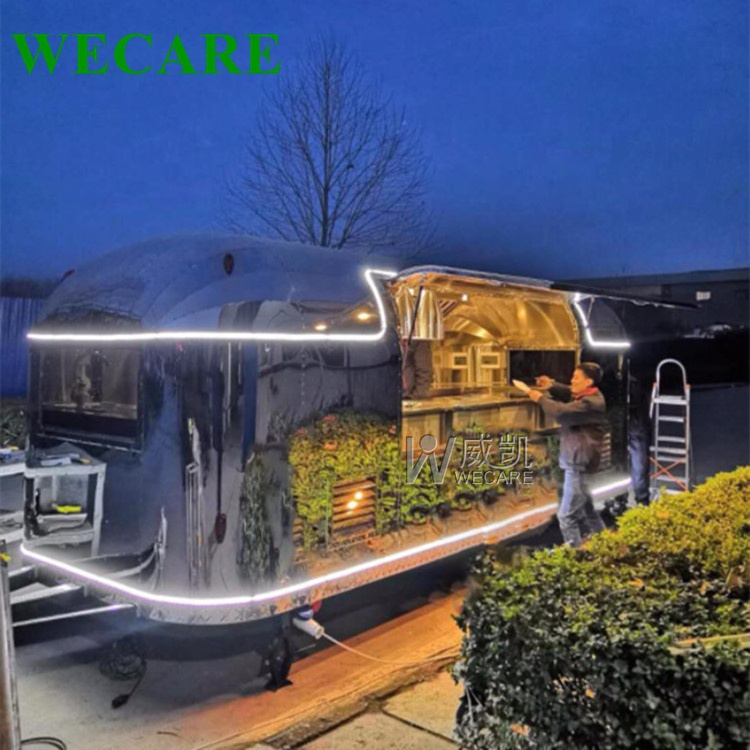 WECARE Mobile Airstream Remorque Snack Pizza Fast Food Truck Stainless Steel Catering Concession Coffee Food Trailer for Sale