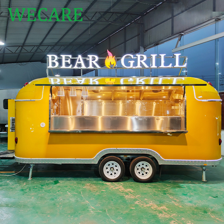 WECARE Carrito De Comida Movil Car Airstream Food Truck Trailer Carros De Helado Mobile Ice Cream Cart with Freezer Refrigerator