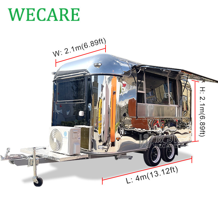 WECARE Custom Stainless Steel Mobile Kitchen Catering Trailer Coffee Snack Bar Airstream Fast Food Truck Trailer Fully Equipped