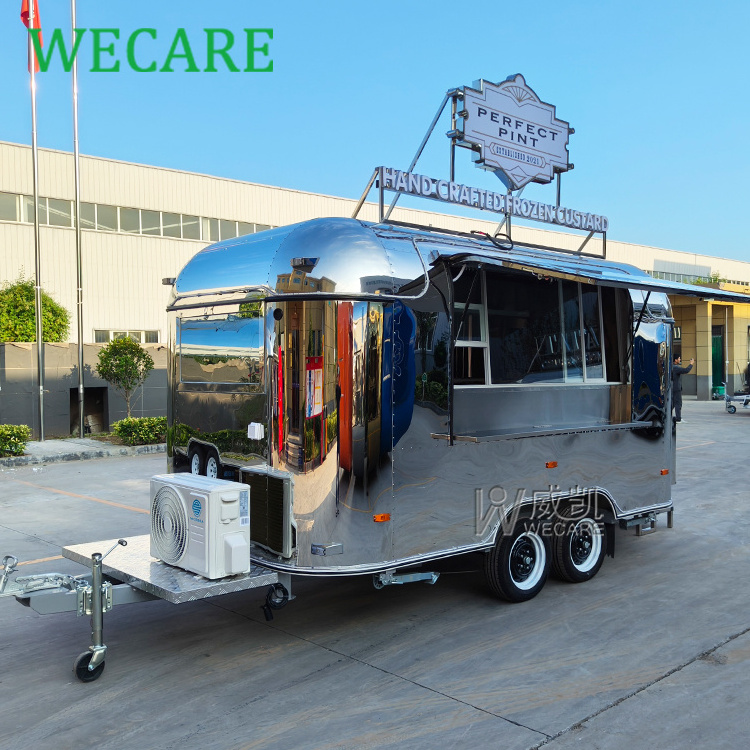 WECARE Custom Stainless Steel Mobile Kitchen Catering Trailer Coffee Snack Bar Airstream Fast Food Truck Trailer Fully Equipped