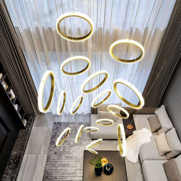 Stair chandelier Modern simple living room villa duplex high spiral stairwell long chandelier loft apartment light