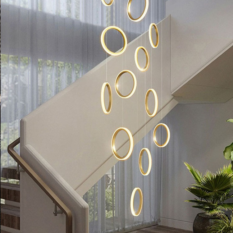 Stair chandelier Modern simple living room villa duplex high spiral stairwell long chandelier loft apartment light