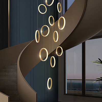 Stair chandelier Modern simple living room villa duplex high spiral stairwell long chandelier loft apartment light