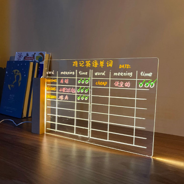 Children Wooden Acrylic Bracket Erasable creative led night light USB LED message note writing drawing board lamp