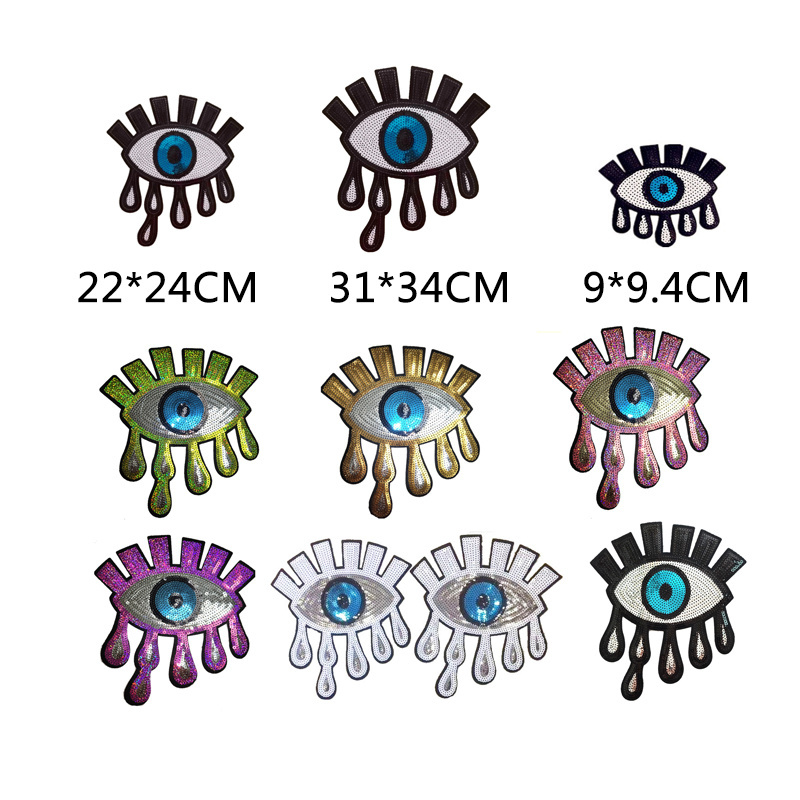 Fashion eyes sequin patches iron on sequin embroidered Sewing eye patch glue clothing accessories