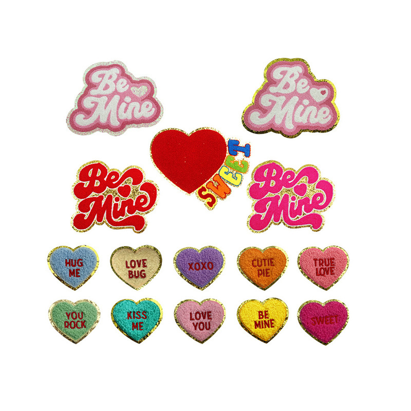 Valentine's Day heart Iron On LOVE Patches Towel Chenille Patches Custom Logo Glue On Patches