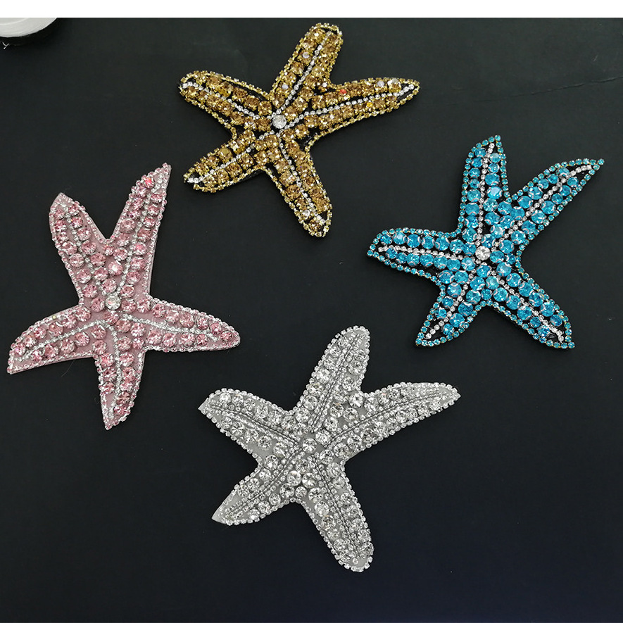 Bling bling sea star rhinestone beaded patch handmade crystal applique patch for clothing