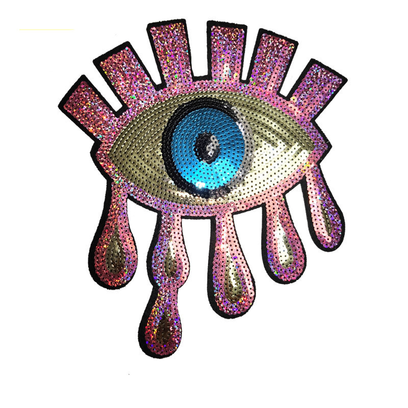 Fashion eyes sequin patches iron on sequin embroidered Sewing eye patch glue clothing accessories