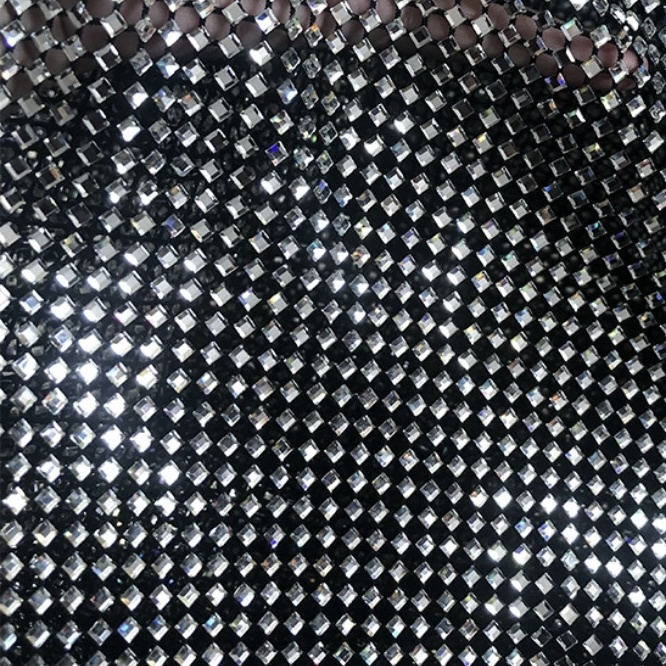 Haute Couture Crystal Rhinestone Mesh Glittering Custom Square Diamonds Rhinestone Net Fabric