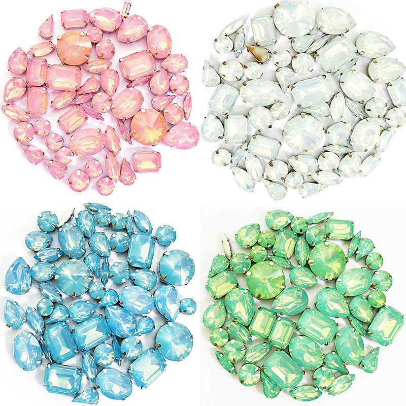 Wholesale Mixed Shape 50pcs Candy Color Rhinestones With Gold Claw Flatback Sewing Craft Accessories Resin Rhinestones With Hole