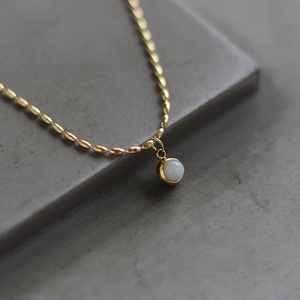 New design stainless steel 18k gold tarnish free oval bead chain small round natural opal stone  jade pendant necklace for girls