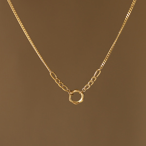 Simple fashion OL chain chunky Figaro chain flower ring necklace clavicle chain summer titanium steel 18k gold plated jewellery