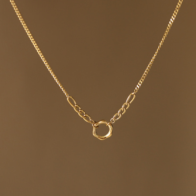 Simple fashion OL chain chunky Figaro chain flower ring necklace clavicle chain summer titanium steel 18k gold plated jewellery