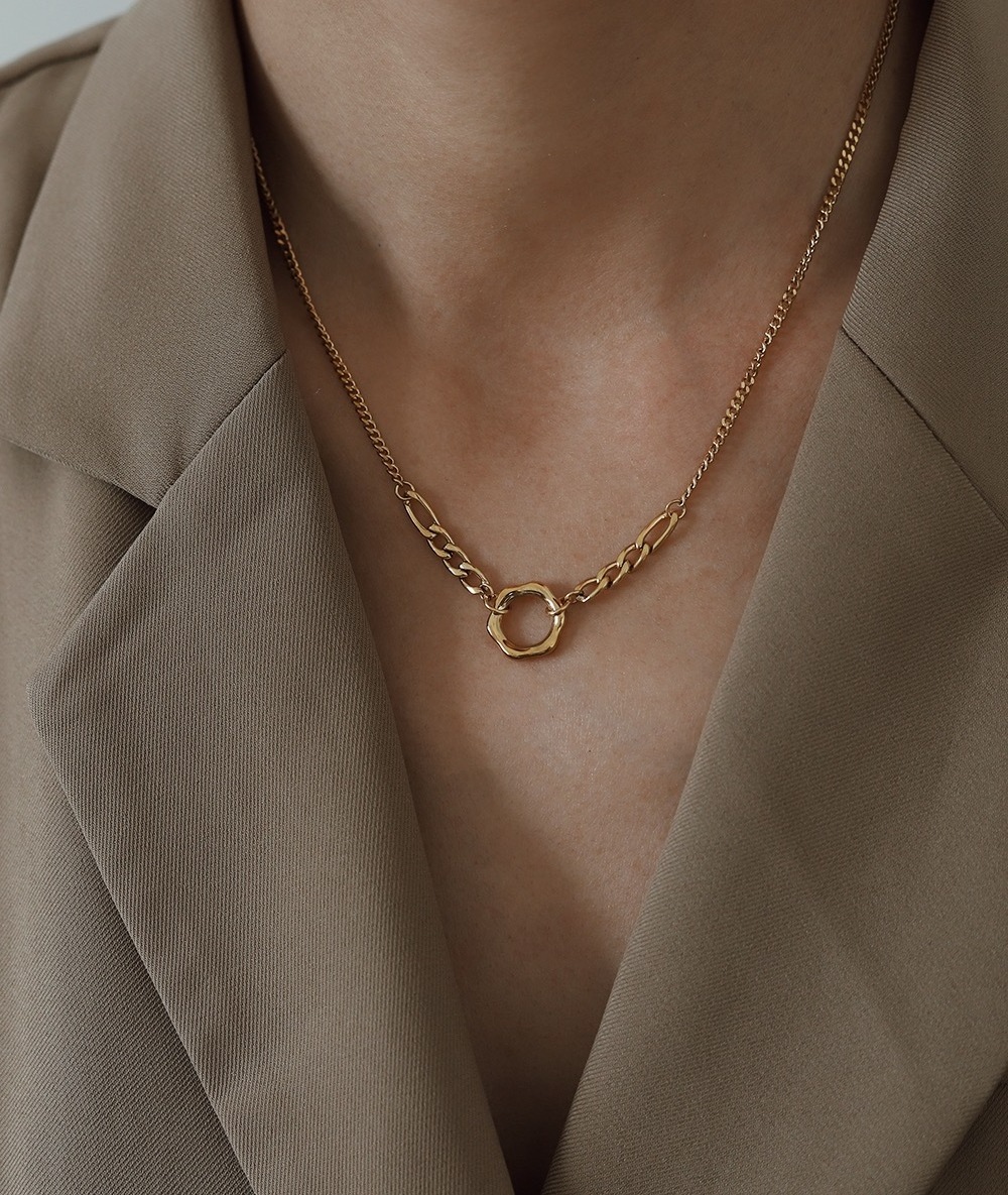 Simple fashion OL chain chunky Figaro chain flower ring necklace clavicle chain summer titanium steel 18k gold plated jewellery