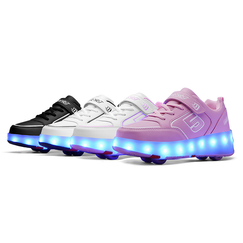 Boy Retractable Two Quad Kick Roller Shoes , LED Flashing Sport Kids Roller Shoes Children with Wheels Zapatillas para Nios