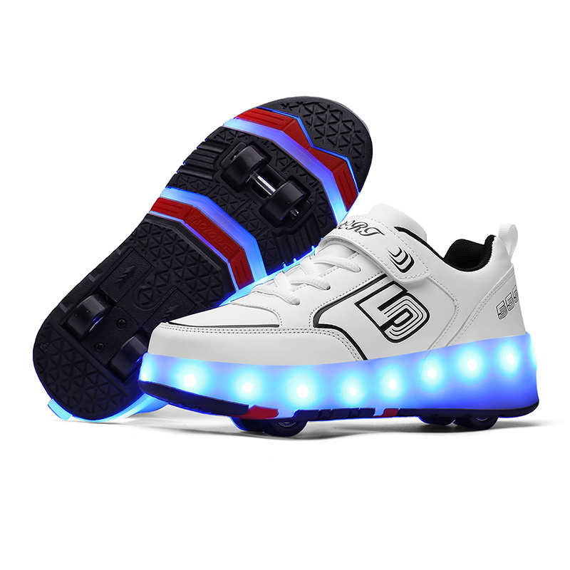 Boy Retractable Two Quad Kick Roller Shoes , LED Flashing Sport Kids Roller Shoes Children with Wheels Zapatillas para Nios