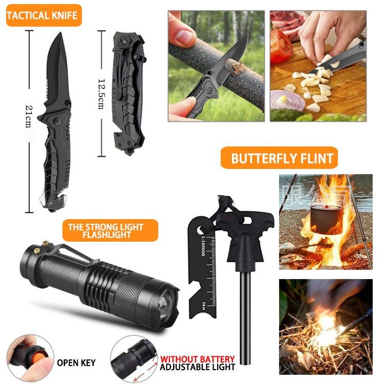 Emergency Camping Tactical EDC Tools 33 in 1 Survival Kit Outdoor SOS Survival Gear Kit with Knife Fire Starter Flashlight