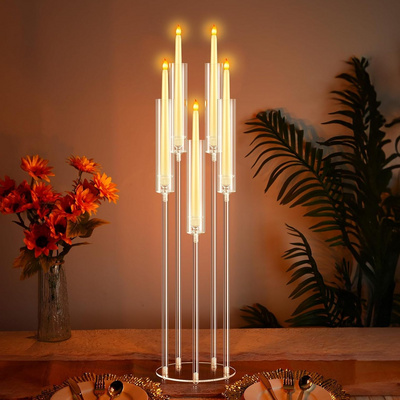 Acrylic Floor Candelabra 5 Arm Taper Candelabra Table Decoration Votive Pillar Fit LED Candle Holders for Home Party Decoration BestSuppliers