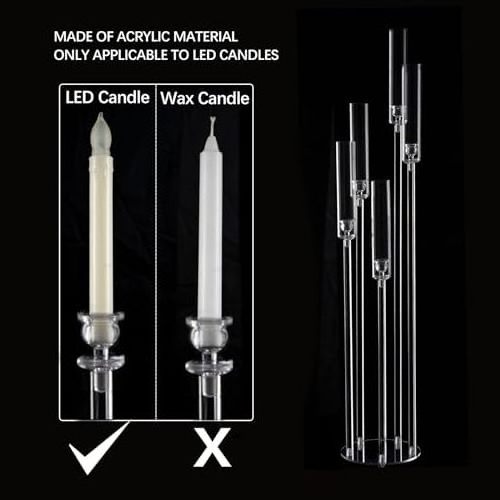 Acrylic Floor Candelabra 5 Arm Taper Candelabra Table Decoration Votive Pillar Fit LED Candle Holders for Home Party Decoration