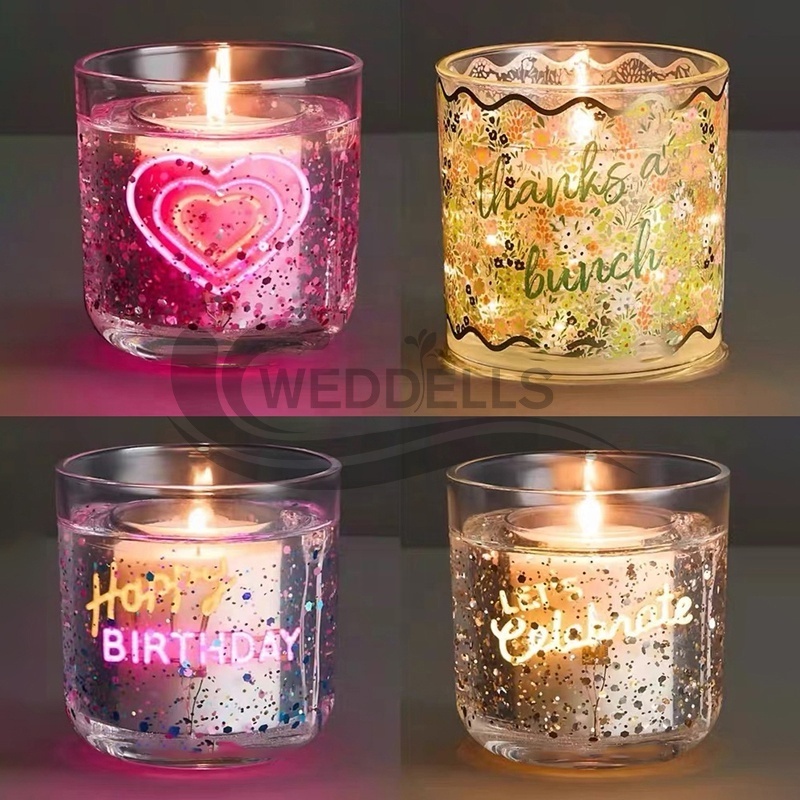 Weddells Factory Direct Led Light Up Candles Jar Gel Scented Candles Smokeless Glass Custom Logo Novelty Eco-Friendly Art Candle