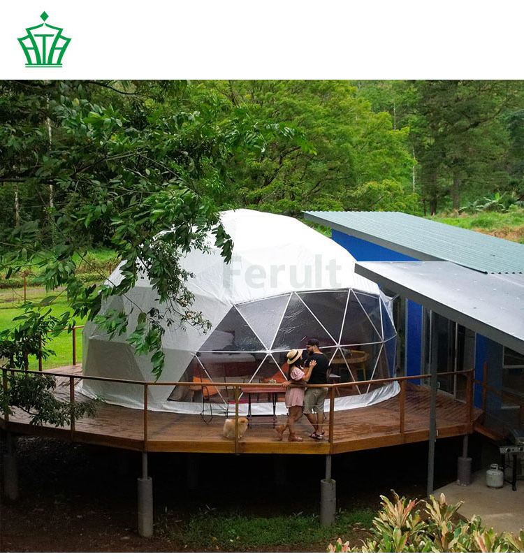 Hotel resort glamping dome tent with skylight top transparent clear top tent