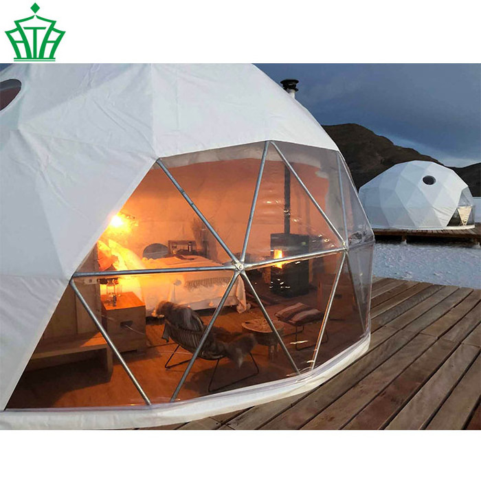 Winter Used Outdoor Geodesic Dome Glamping Tent Camping House Tent with Chimney