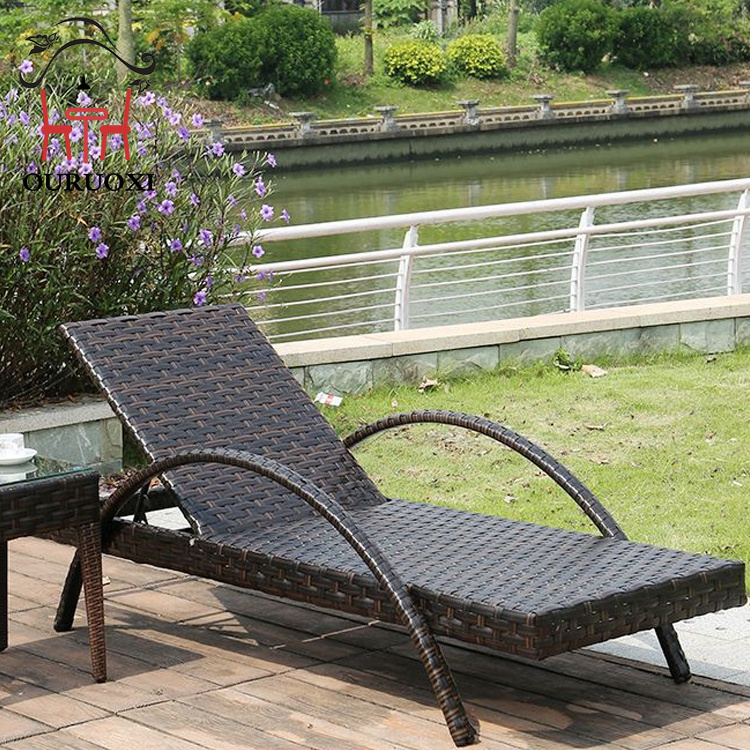 Patio Chaise Lounge Set Aluminum Outdoor Folding Lounge Chair PE Rattan Wicker Adjustable Reclining Lounge Chair