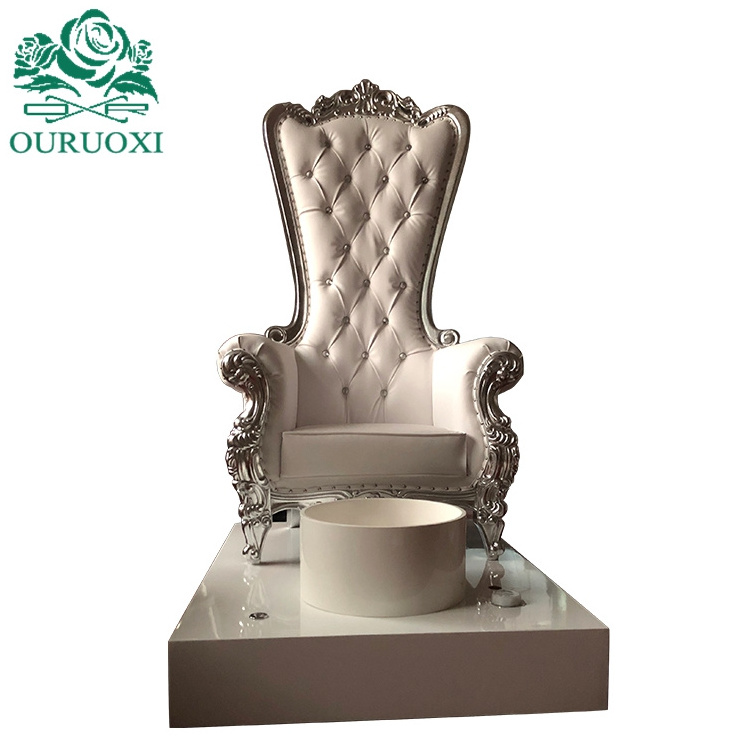 Luxury Royal Design High Back King Queen Throne Wedding Bride And Groom King Throne Chair With Footbath