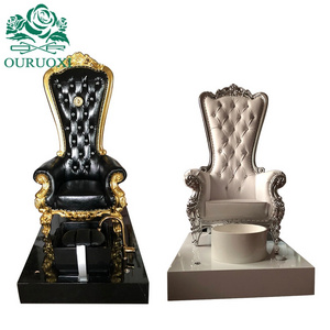 Luxury Royal Design High Back King Queen Throne Wedding Bride And Groom King Throne Chair With Footbath