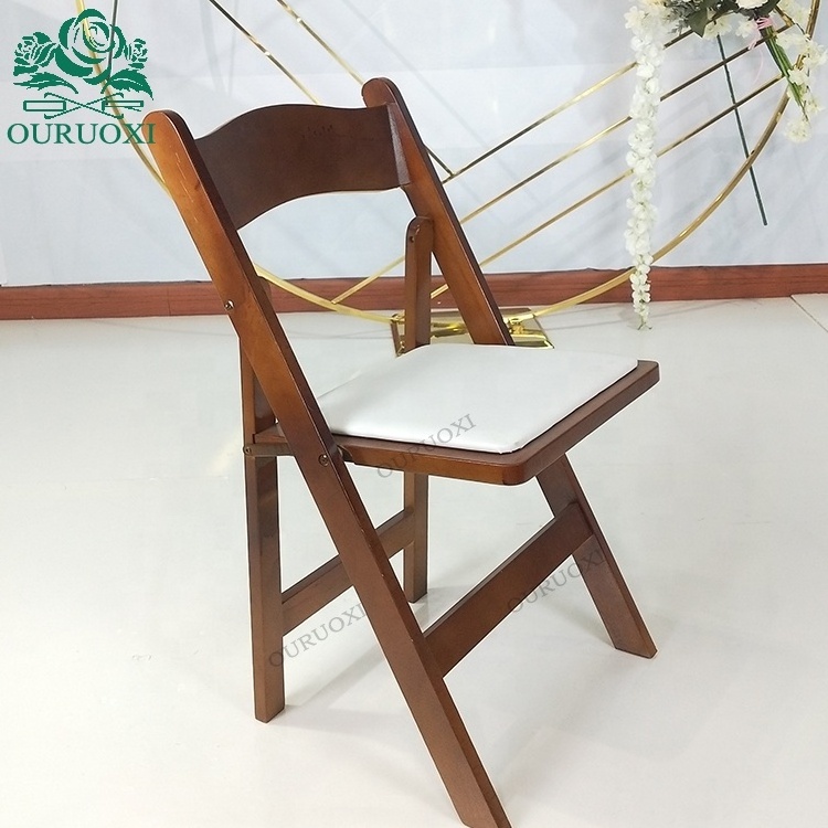 wholesale Factory Price America Padded Brown Wood Resin Folding Chair For Event And Weddings Rental