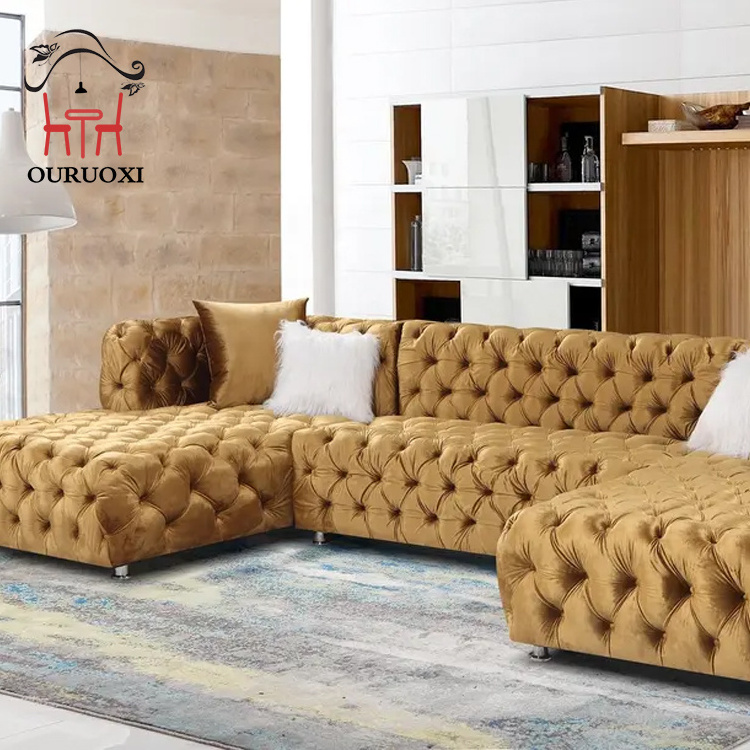 Commercial home furniture European style sectional sofa l shaped velvet sofa set