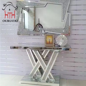 Newest Style Home Decorative Furniture Mirrored Sparkly Crushed Diamond Console Table Glass Modern for Living Room Furniture