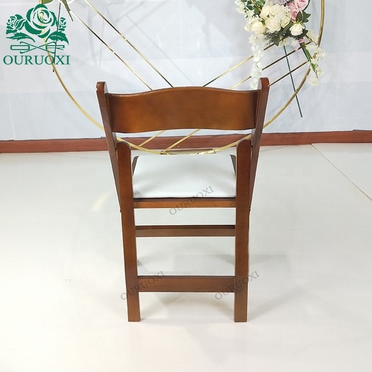 wholesale Factory Price America Padded Brown Wood Resin Folding Chair For Event And Weddings Rental