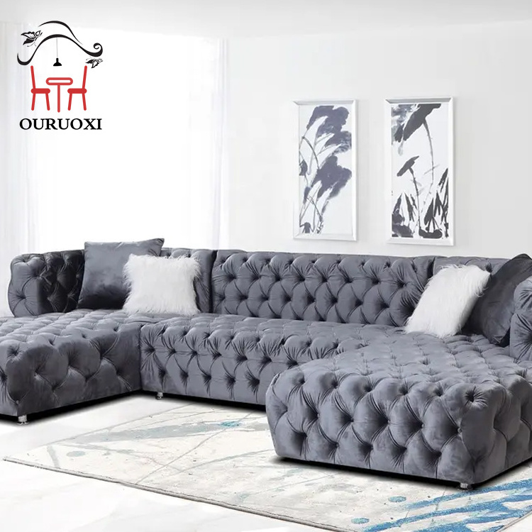 Commercial home furniture European style sectional sofa l shaped velvet sofa set