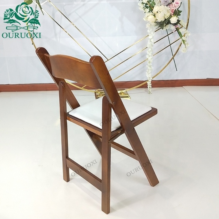 wholesale Factory Price America Padded Brown Wood Resin Folding Chair For Event And Weddings Rental