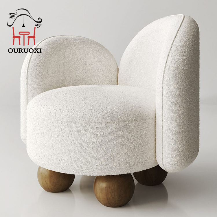 Nordic Lounge Lazy Chair Lamb Wool Solid Wood Single Sofa Chair For Kids Bedroom Living Room