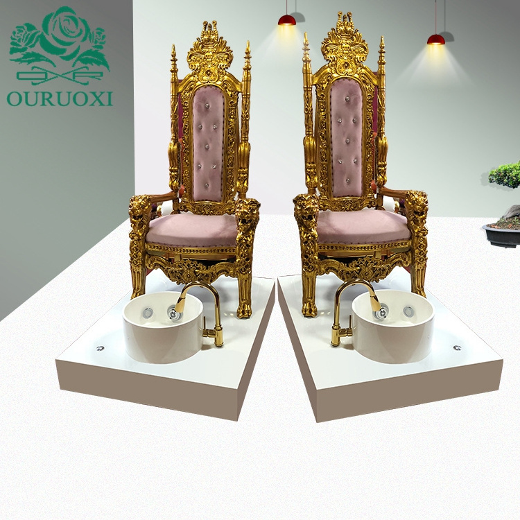 Luxury Royal Design High Back King Queen Throne Wedding Bride And Groom King Throne Chair With Footbath