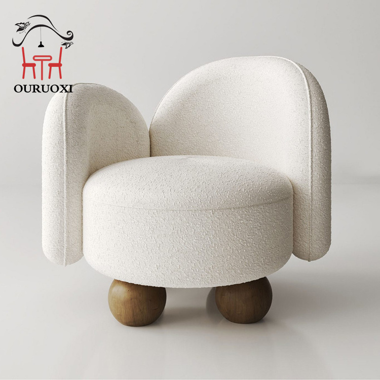 Nordic Lounge Lazy Chair Lamb Wool Solid Wood Single Sofa Chair For Kids Bedroom Living Room