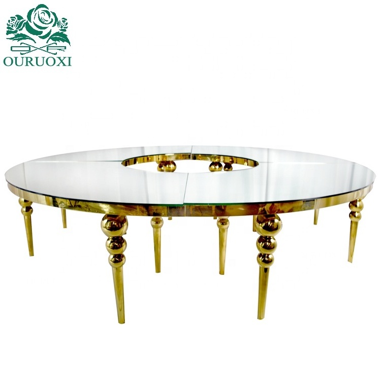 Gold stainless steel half moon mirror glass top gold table wedding for party event