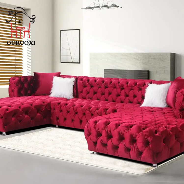 Commercial home furniture European style sectional sofa l shaped velvet sofa set