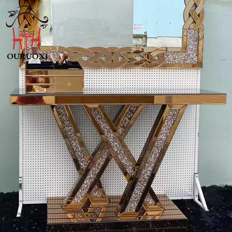 Newest Style Home Decorative Furniture Mirrored Sparkly Crushed Diamond Console Table Glass Modern for Living Room Furniture