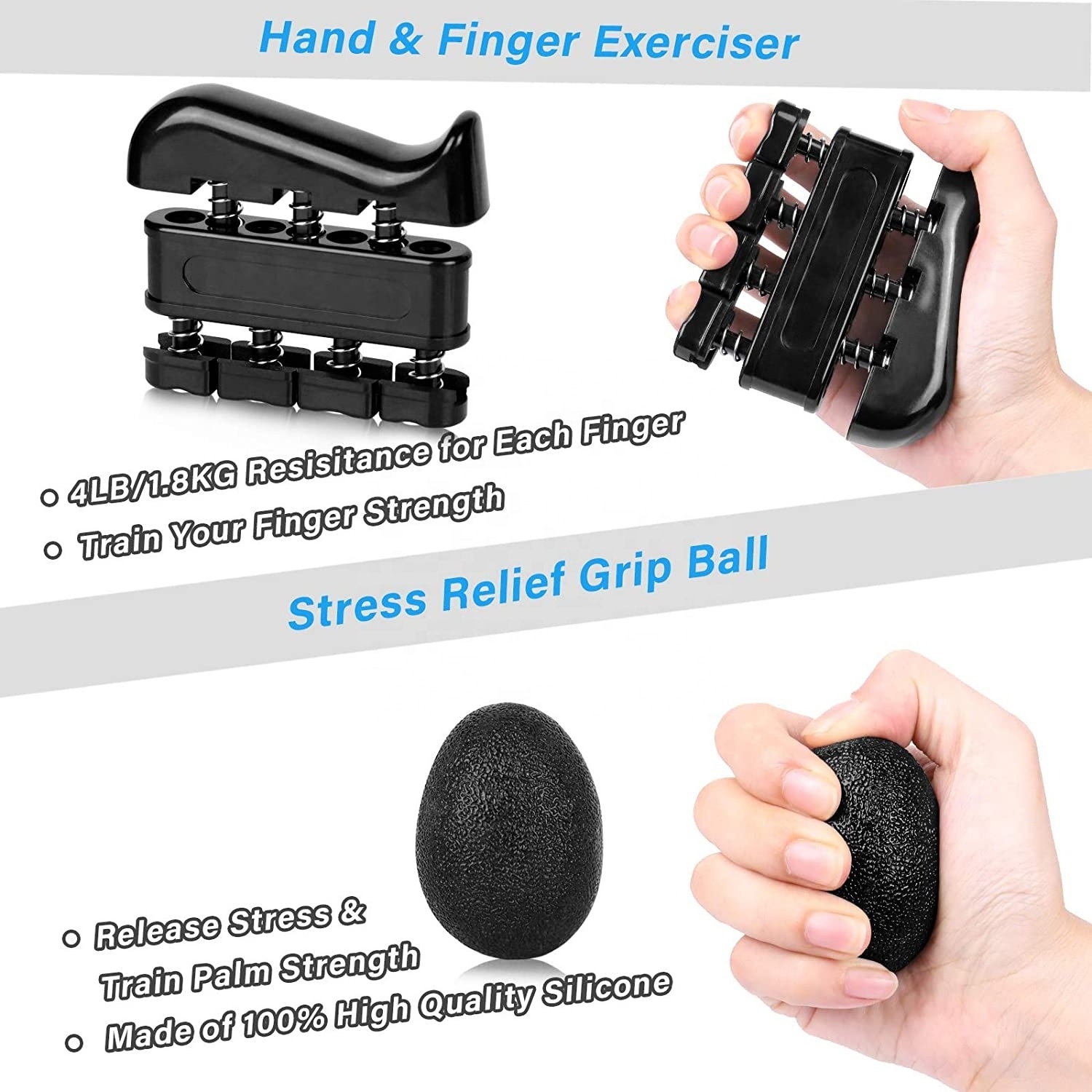 ONESTARSPORTS Hand Grip Strengthener Workout Kit With Resistance Hand Gripper Finger Exerciser Finger Stretcher Grip Ring & Ball