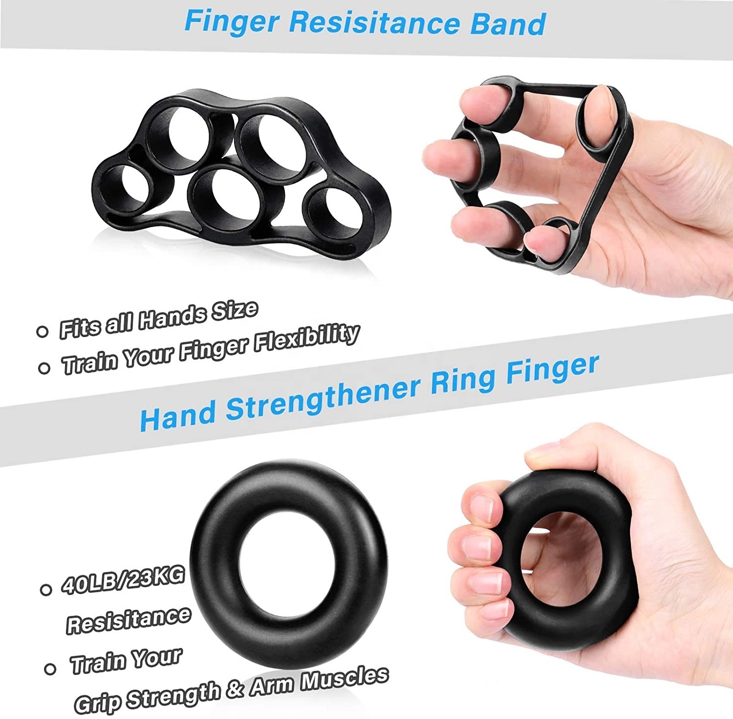 ONESTARSPORTS Hand Grip Strengthener Workout Kit With Resistance Hand Gripper Finger Exerciser Finger Stretcher Grip Ring & Ball