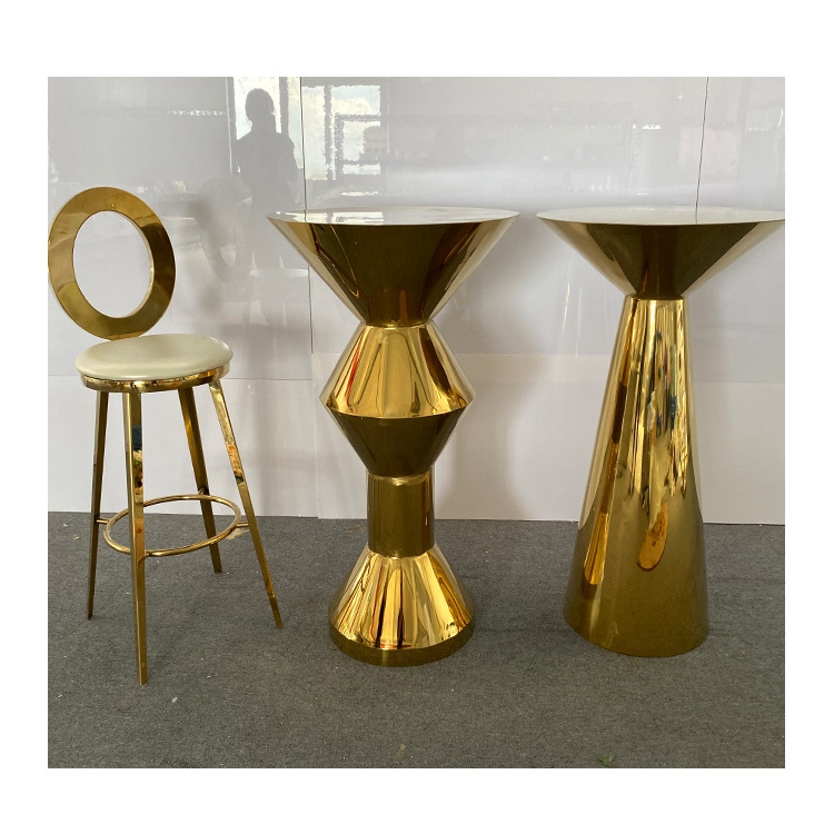 Wedding events decoration gold stainless steel high leg cocktail bar table