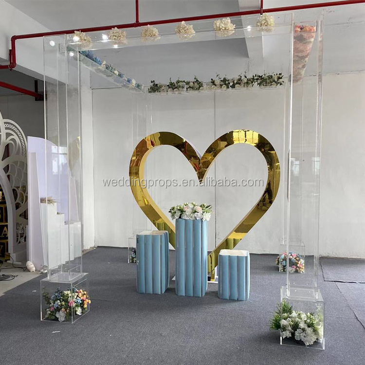 New stainless steel gold column chuppah gazebo for beach wedding decor