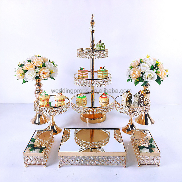 High Quality Mirror Cake Stand Set Crystal Dessert Cake Base Stand Swing Cake Stand for Wedding Birthday Party Decoration