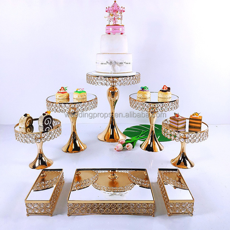 High Quality Mirror Cake Stand Set Crystal Dessert Cake Base Stand Swing Cake Stand for Wedding Birthday Party Decoration